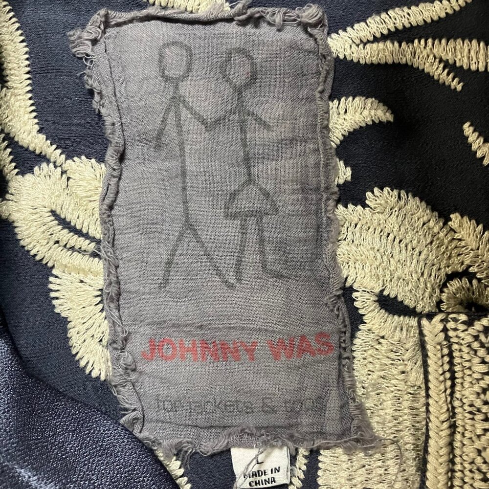 Johnny Was Navy Embroidered Kimono Jacket Size L Boho Chic Art to Wear - Picture 6 of 7